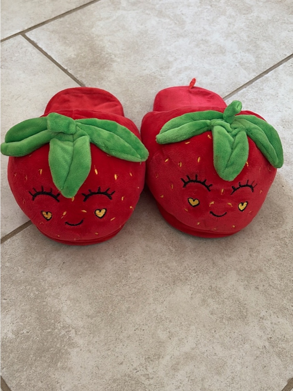 Red Strawberry Plush Women's Slippers - Cute Cozy Indoor Footwear